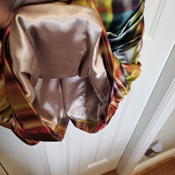 Designer Rickie Freeman Teri Jon silk rainbow rushed fitted dress size 12 - Picture 9 of 11